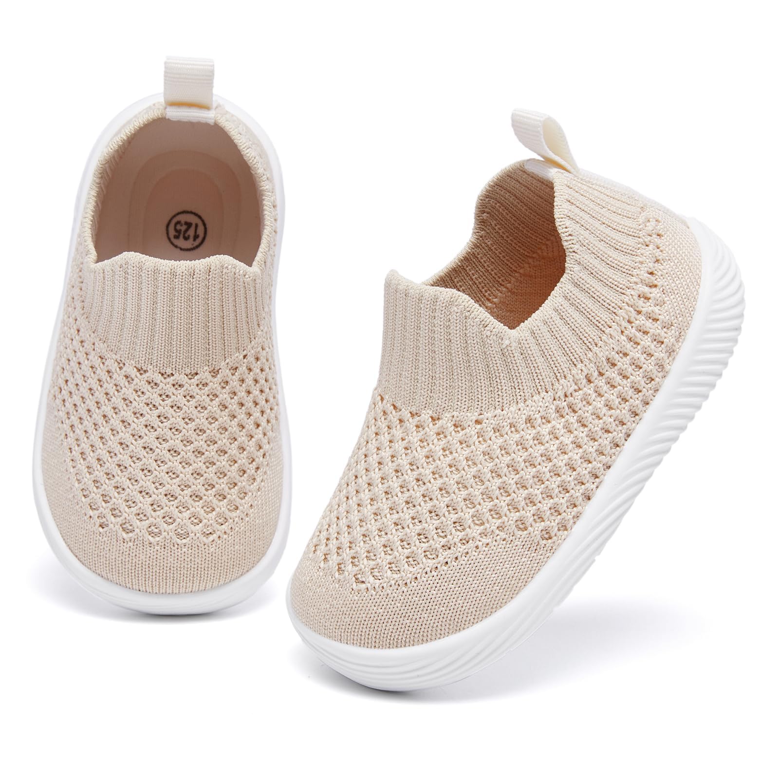 MORENDL Toddler Shoes Baby Walking Sock Shoes Non-Slip Breathable Boys & Girls Sneakers Infant Tennis Shoes Khaki Size 7