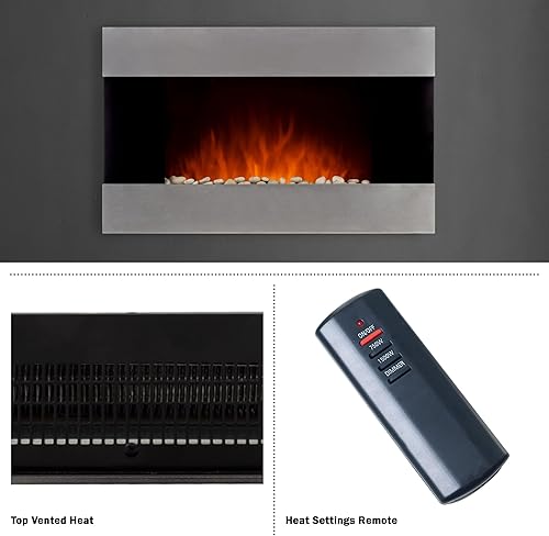 Miniatura 7 de Northwest - Chimenea eléctrica montada en la pared de 36 pulgadas, moderna chimenea de acero inoxidable con soporte de suelo, control remoto y calor