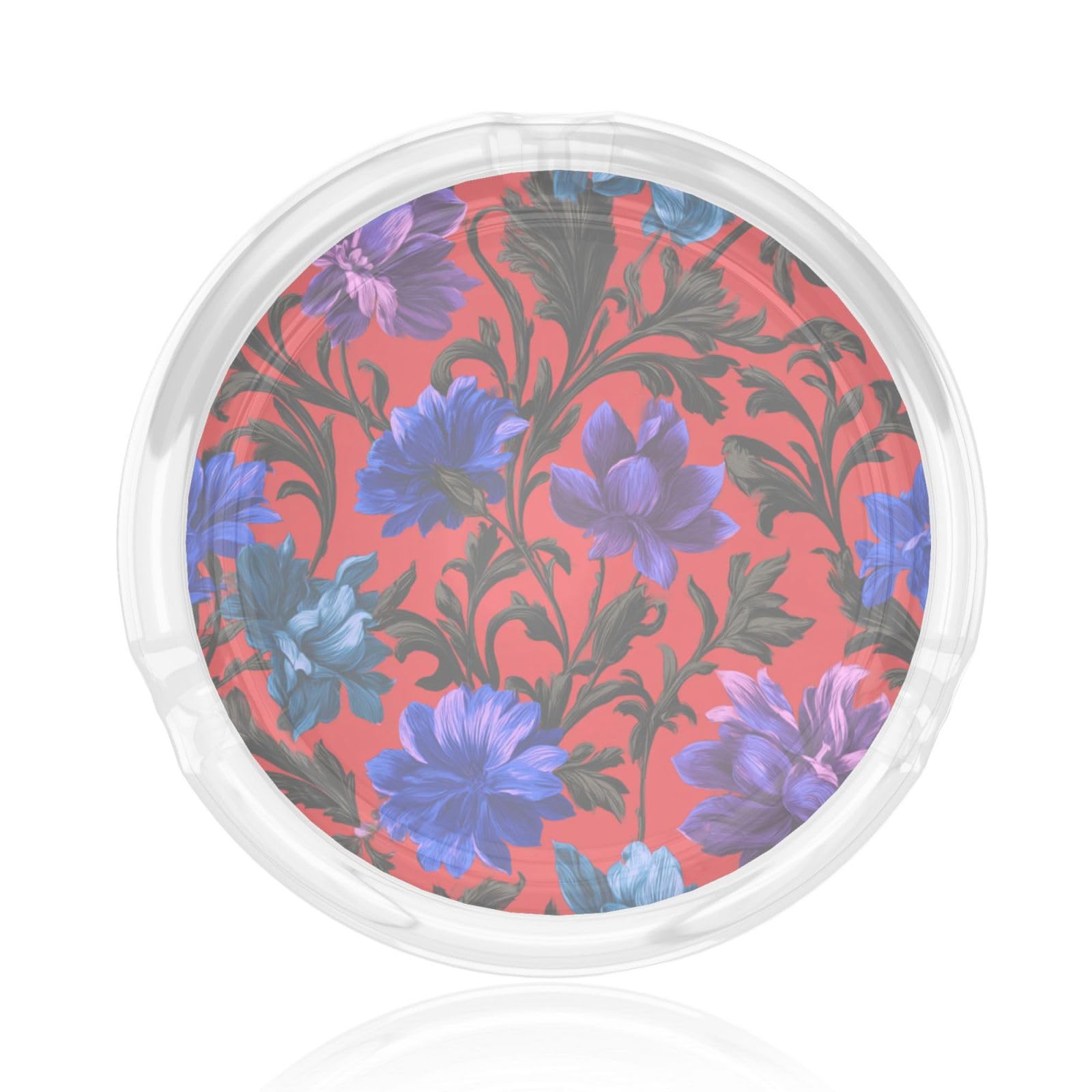Botanical Motifs Blue Purple Flowers Glass Ashtray For Cigarettes Ash Trays Case For Home Office Decor