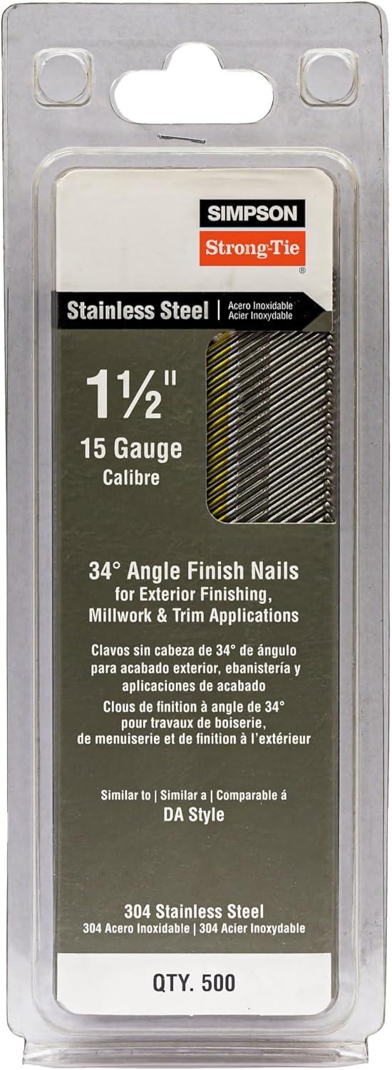 Simpson Strong-Tie S15N150SFB 1-1/2" 15ga 304SS Angled Finish Nails 500ct