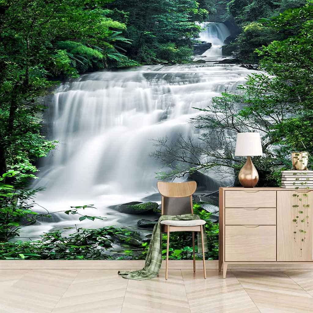 Papier Peint Canevas 3D Cascade d'Art Moderne pour un Mur TV Raffiné