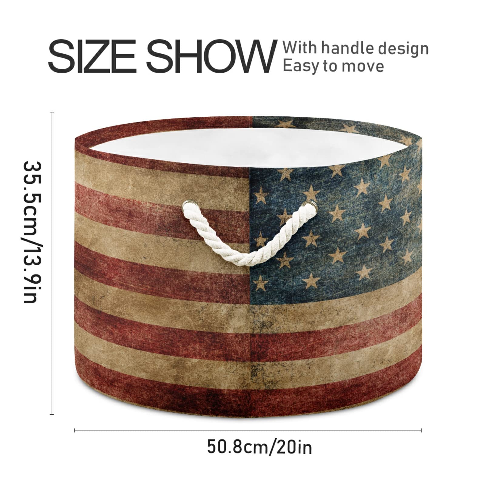 Toy Storage Basket Vintage American Flag-1 Storage Bin Nursery Storage Containers Waterproof Linning Laundry Basket for Kids Room Bathroom
