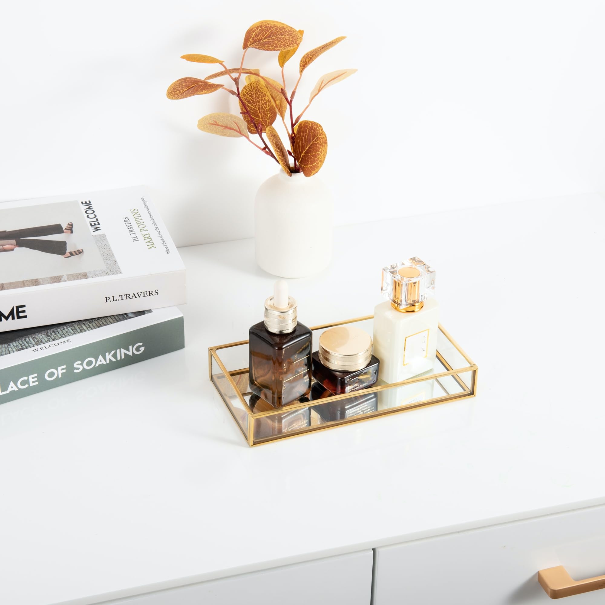 Amazon｜Feyarl ガラストレイ ミラートレー 置くトレイ 真鍮 小物収納