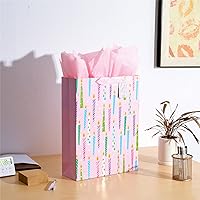 Vista 6 de SUNCOLOR Bolsa de regalo extra grande de 16 pulgadas con papel de seda para niñas (velas de cumpleaños feliz)