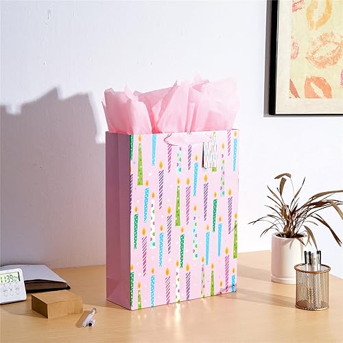 Miniatura 6 de SUNCOLOR Bolsa de regalo extra grande de 16 pulgadas con papel de seda para niñas (velas de cumpleaños feliz)