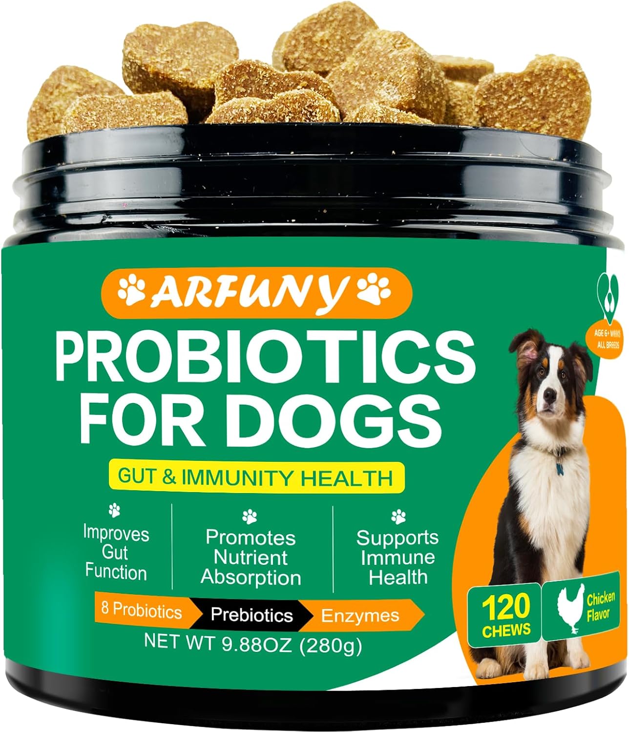 Probiotics for Dogs – Dog Probiotic & Prebiotics Chews – Gut Health, Itchy Skin, Sensitive Tums, Dog Diarrhea Treatment – Dog Probiotic Supplements with Digestive Enzymes – Immune Support – 120 Chews
