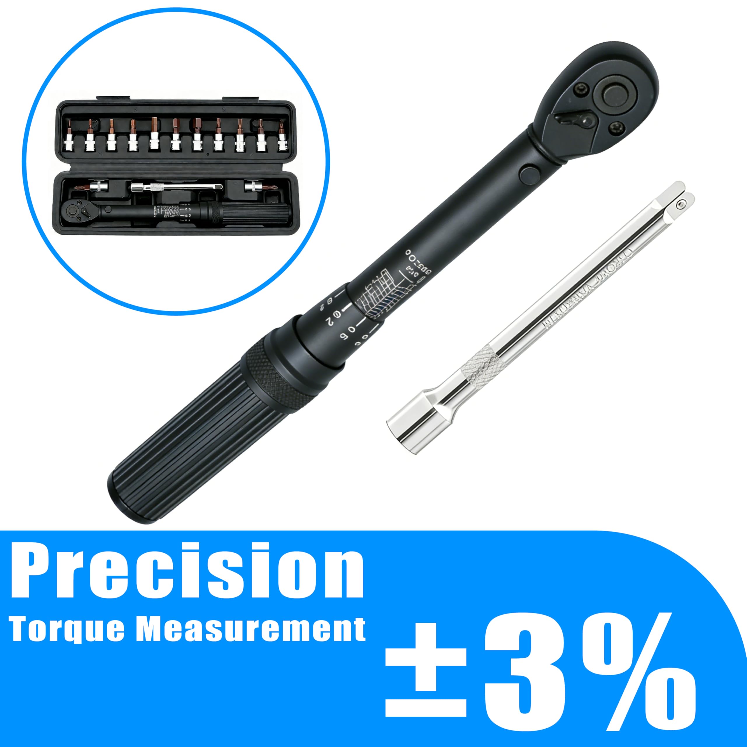 Juego de 15 llaves dinamométricas negras 1/4'' 2-24 Nm, Llave Dinamométrica Bicicleta de doble dirección, precisión ±3%, 72 dientes, para bicicletas y motocicletas，con estuche de almacenamiento