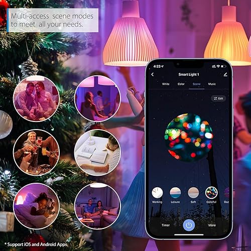 Miniatura 7 de LVWIT Bombilla inteligente B11 Smart Candelabra LED, base E12, bombilla WiFi para candelabro, cambio de color, regulable, funciona con Alexa Google