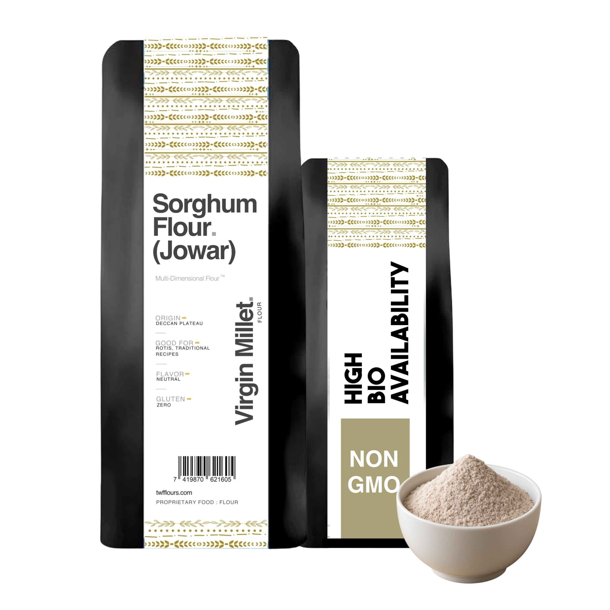 Virgin Sorghum Flour | 1 kg | Gluten-Free | Jowar Flour | Stone-Ground Jowar Atta | Jwari | Juwar | Jwar | Solam | Jonna | Joar | 100% Natural Millet Flour for Puffed Soft Rotis, Bhakris & Baking | Unadulterated & Nutrient-Rich