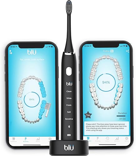 Blu Cepillo de dientes eléctrico inteligente, cepillo de dientes Sonic Power con aplicación interactiva de seguimiento en vivo para adultos (negro)