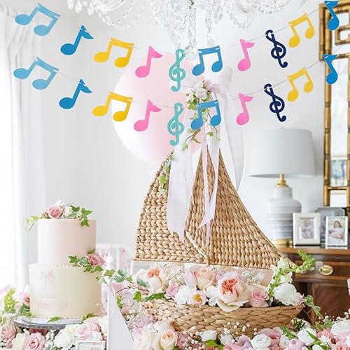 Miniatura 7 de 3 filas de notas musicales pancartas coloridas notas musicales guirnalda de fiesta temática de música decoración para Rock Roll cumpleaños, baby
