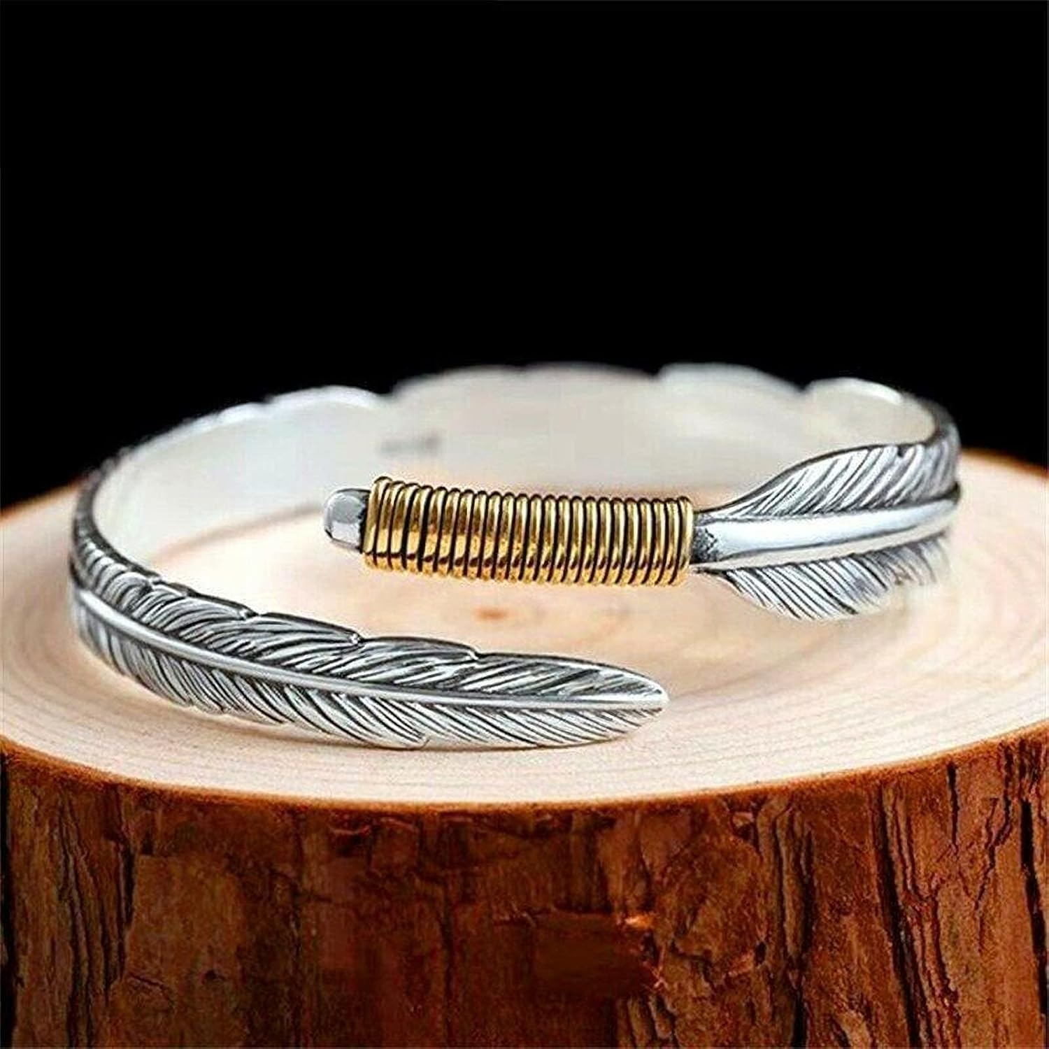 Silver Feather Bracelet Lucky Hope Cuff Jewelry Simple Retro For Women Men - Image 5