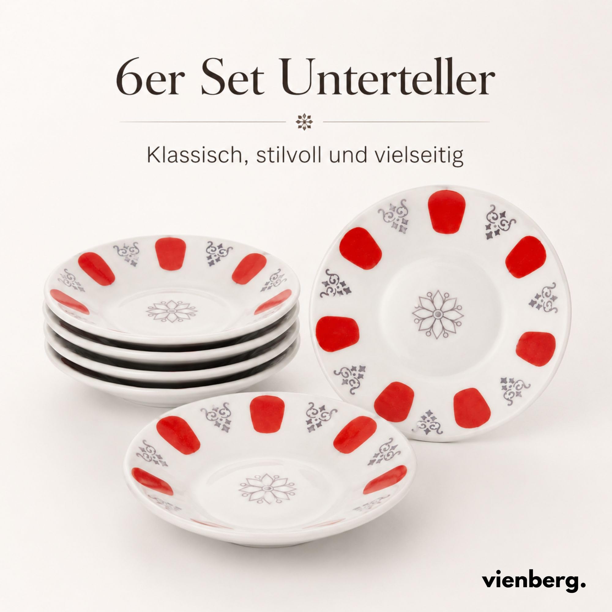 6er Set Unterteller für Teegläser, Türkische Teeteller aus Porzellan, 11 cm, Teeglas Untersetzer, Dip- und Soßenschälchen, Snackteller, spülmaschinengeeignet, Acem-Dekor