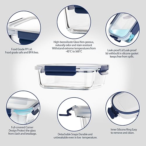 Miniatura 6 de coccot Contenedores de vidrio para almacenamiento de alimentos con tapas herméticas, paquete de 10 recipientes de vidrio para preparación de