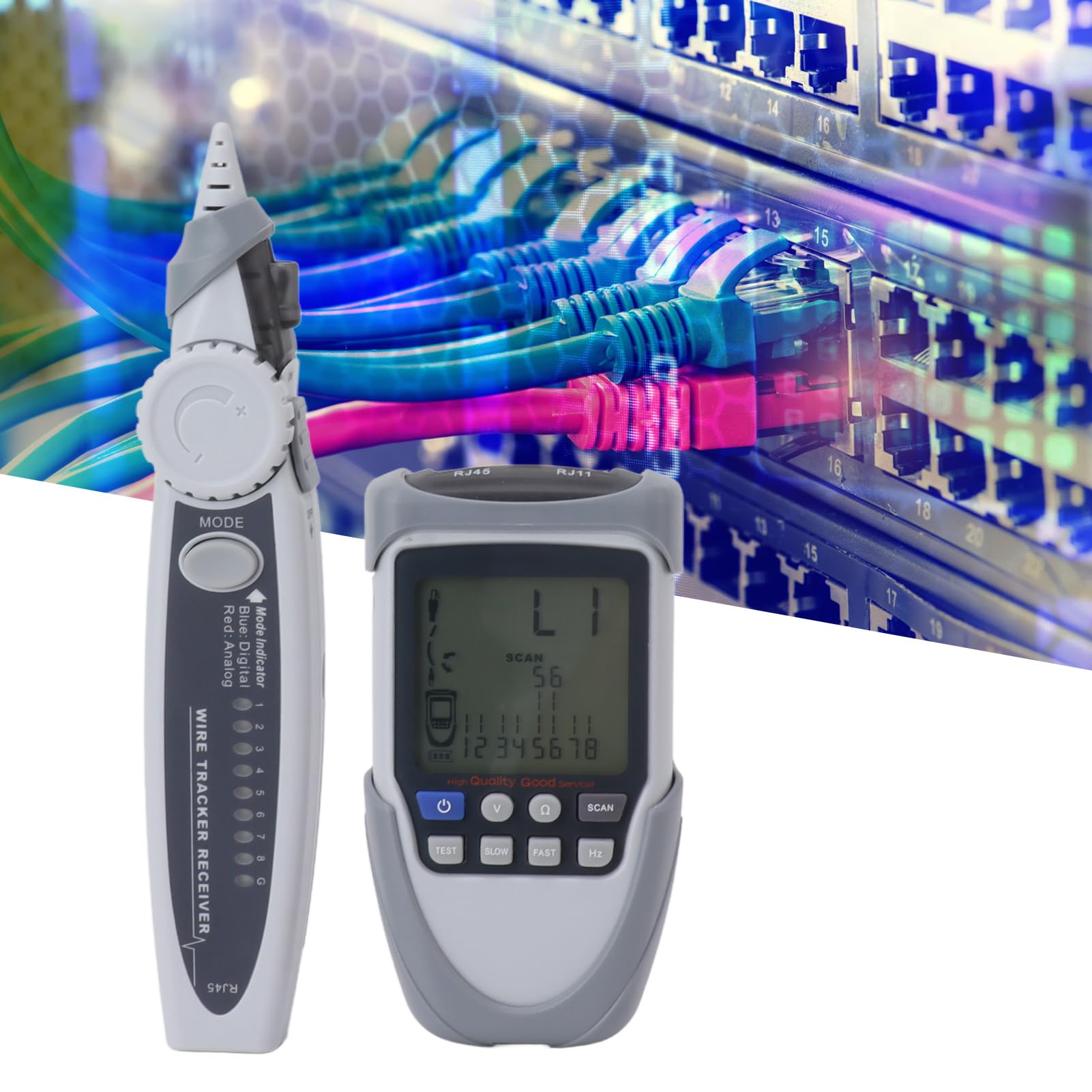 Multifunzione Wire Tracker Tester Per Cavi Tester Per Cavi di Rete Avanzato Tracciacavi Per Cavi con Ricevitore Tester Per Cavi Localizzatore di Linea con Display LCD Misurazione della Tensione della