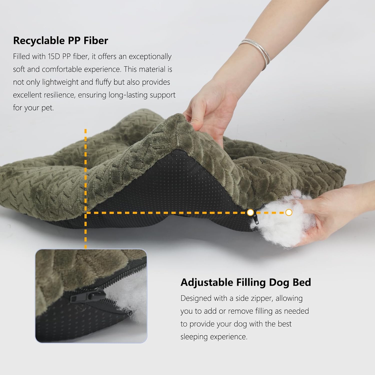 Large Dog Bed - 42 Inch Soft & Fluffy Crate Pads for Dogs Up to 90 lbs - Washable, Olive Green