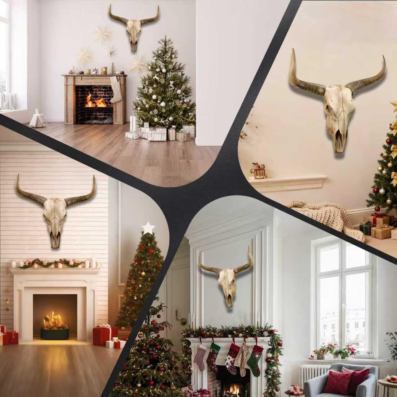rzoizwko Cow Skull Wall Decor, Faux Longhorn Skull Wall Hanging, Bull Head Wall Sculpture, Rustic Western Farmhouse Faux Taxidermy Animal Head, Large 27"x25" Resin Steer Decoration