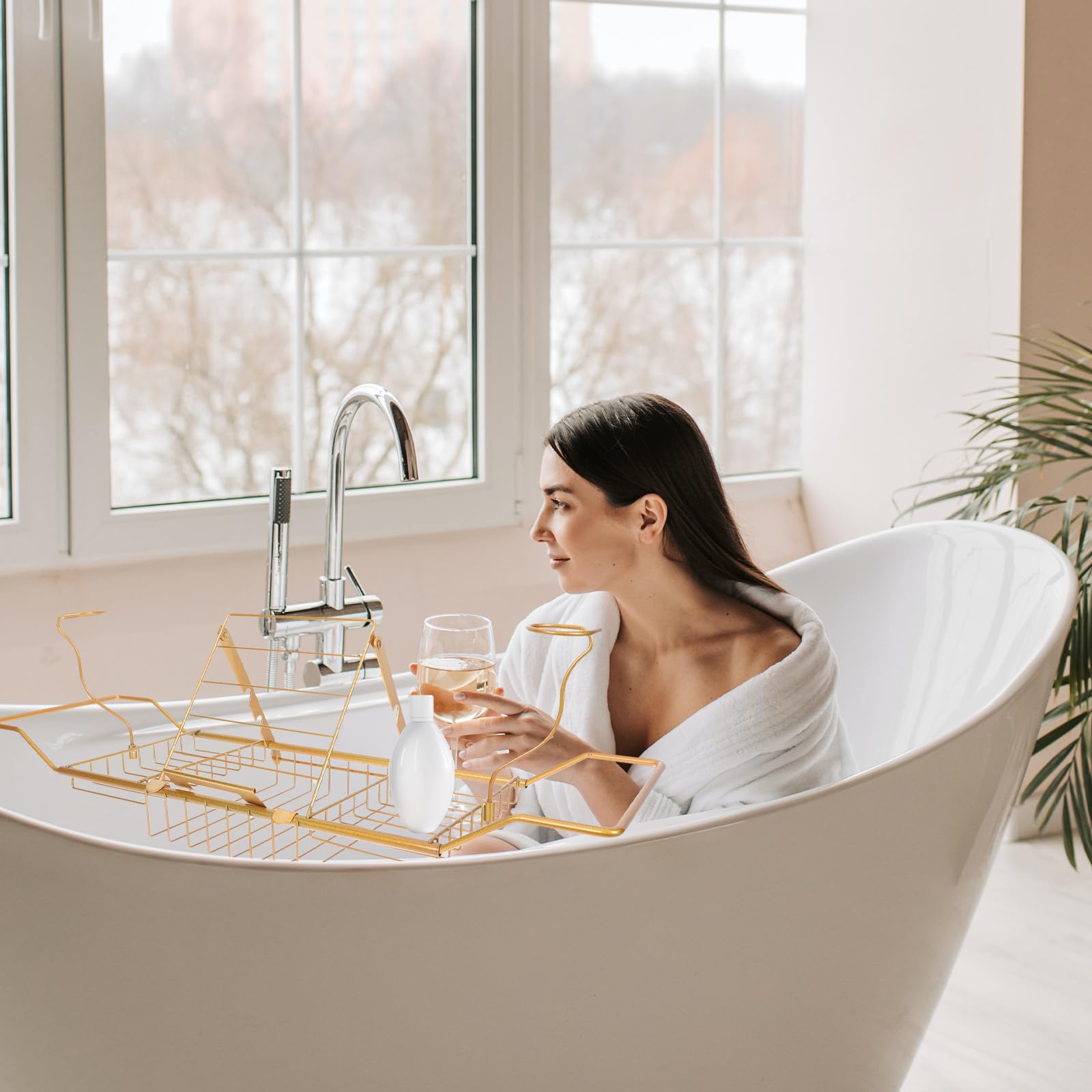 SUPVOX Badewannen Ablage Ausziehbar aus Edelstahl mit Halter für Tablet und Handy Weinregal und Bücherablage Rutschfester Badewannenständer für Bad und Wellnessbereich
