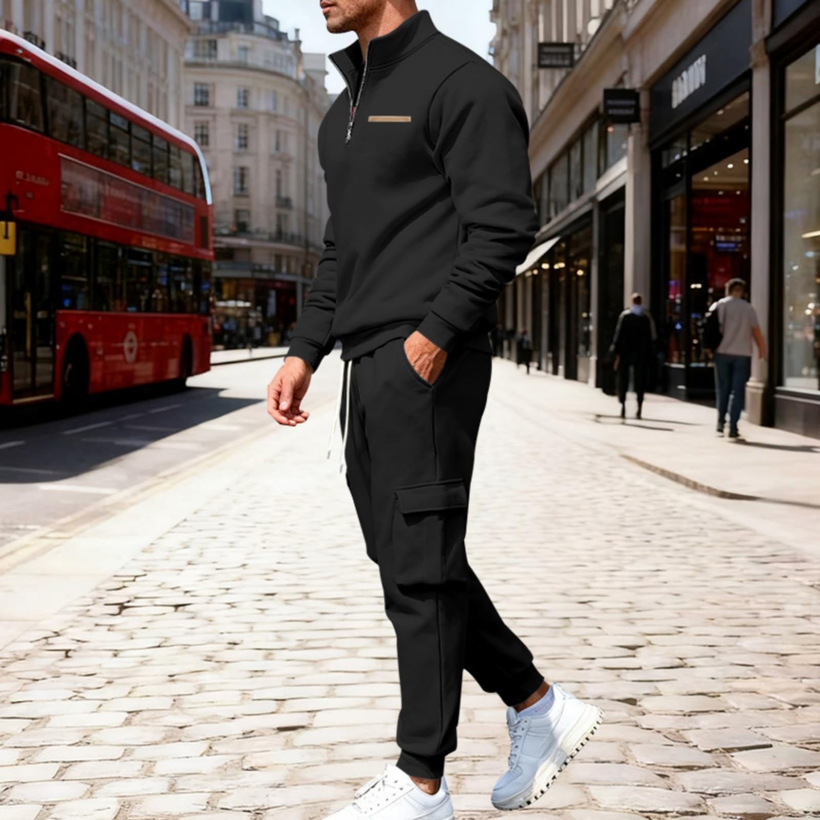 Jogginganzug Herren Zweiteiler Set Sportanzug Traininganzug Stehkragen Hemd und Baggy Jogginghose Set Einfarbig Sweatsuit Tracksuit Fitness Gym Laufanzug