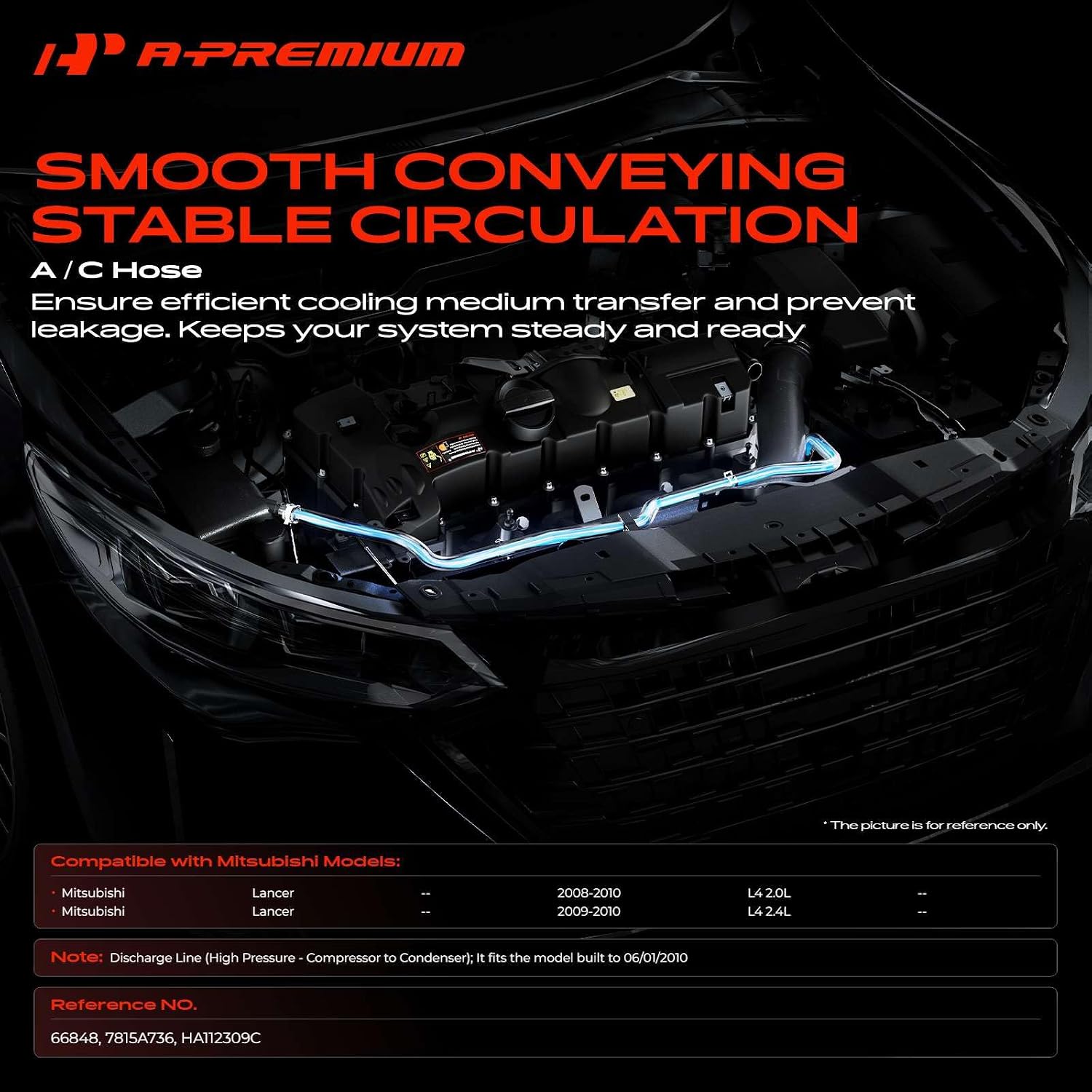 A-Premium A/C Discharge Line Hose Assembly Compatible with Mitsubishi Lancer, 2008 2009 2010, 2.0L 2.4L, Compressor to Condenser