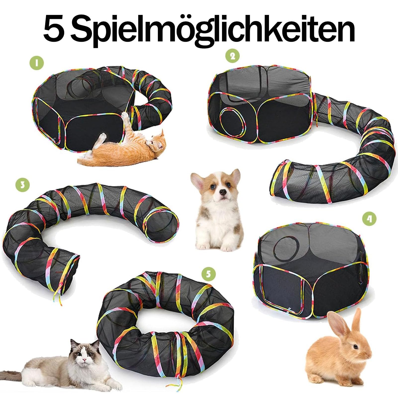 2-en-1 Tunnel pour Chats et Parc de Jeu, Parc Pliable pour Animaux Domestiques pour Chats, Lapins, Furets, Chiots, Respirant, Imperméable, Parc de Jeu Extérieur Portable pour Jardin, Balcon, Camping