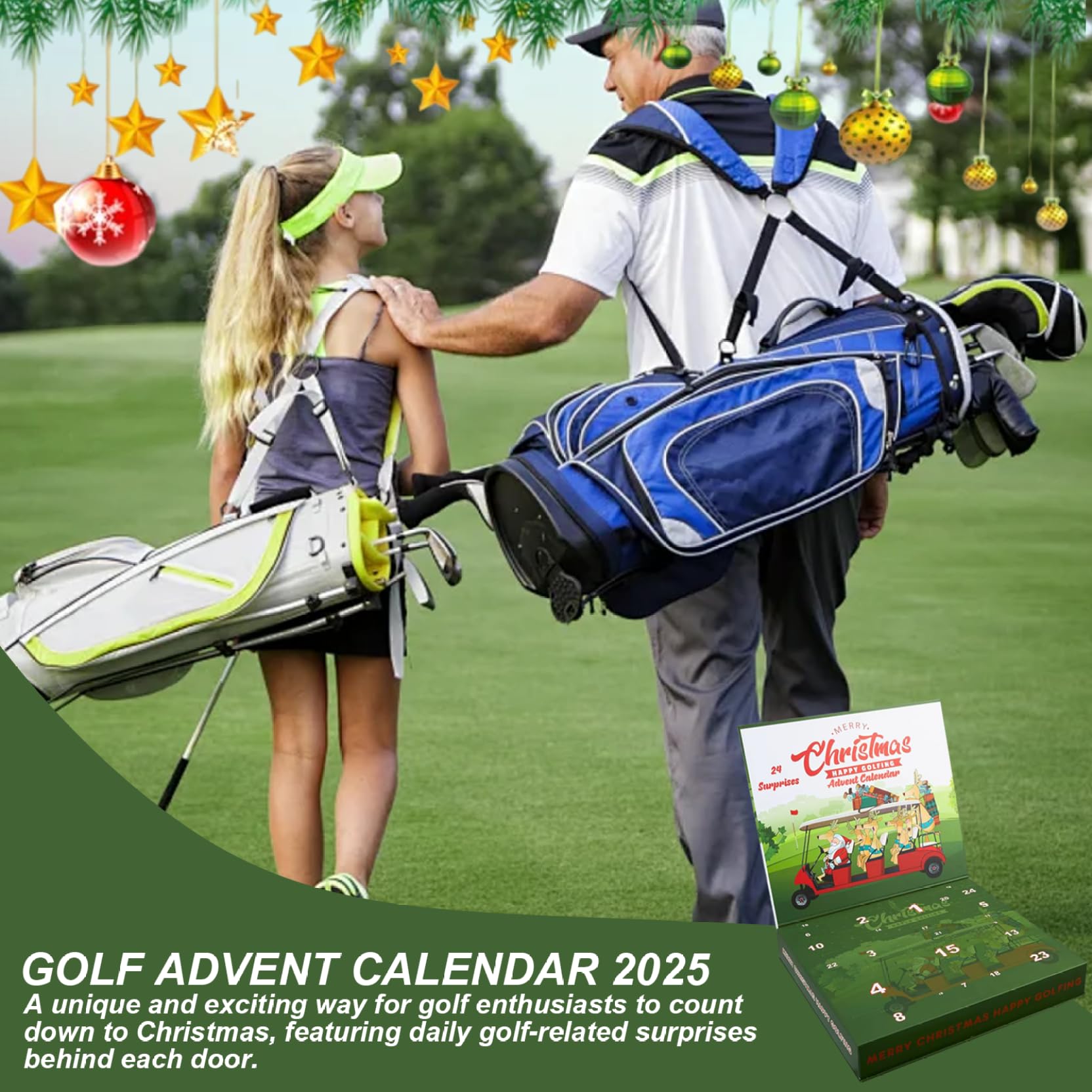 Calendario de Adviento de Golf 2025 24 días de Accesorios y Herramientas de Golf para Hombres, Calendario de Cuenta Regresiva de Navidad para Regalos de golfistas, papá, Esposo y Novio