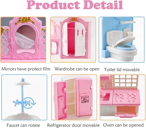 Miniatura 18 de Juego de 35 piezas de accesorios de muebles para casa de muñecas, muebles para casa de muñecas pequeña, muebles en miniatura, accesorios para casa