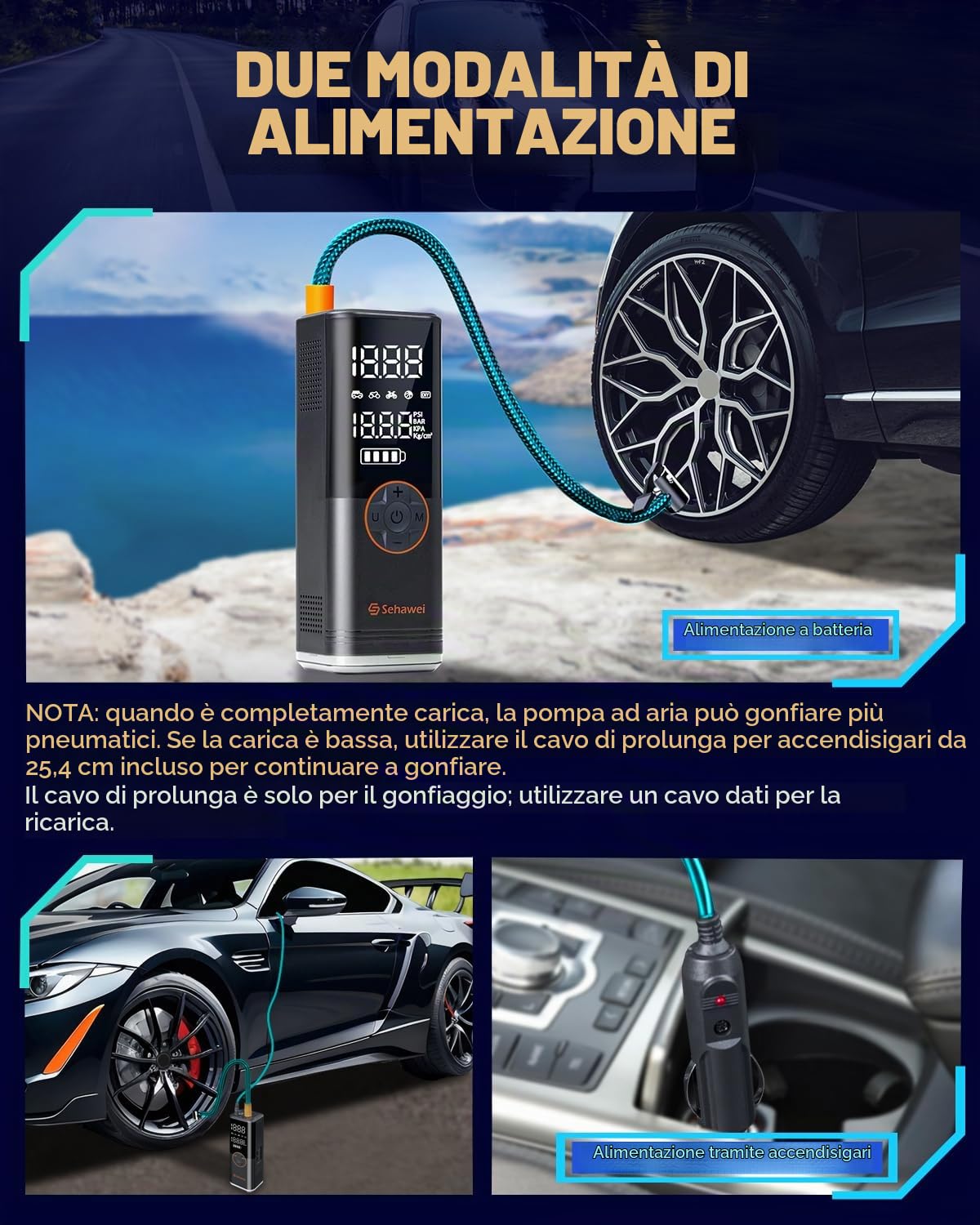 Sehawei Compressore Aria Portatile Auto per Auto,Bici,Moto,Pallone