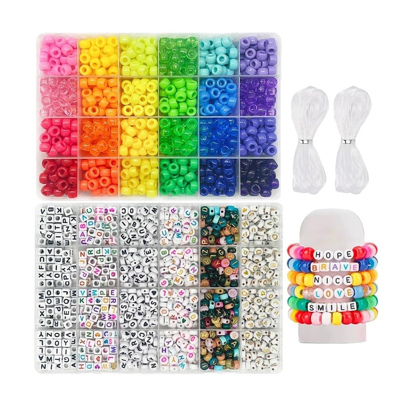 kit di perline fai da te Kit for creare braccialetti fai da te | Set di perline Kandi a 24 colori, 600 perline di plastica arcobaleno e 980 perline con lettere(24 and Letter Beads)