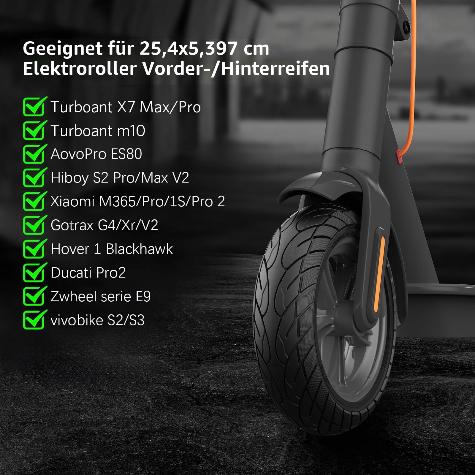 OUXI 10x2,125 Scooter-Reifen, 10 Zoll Vollgummireifen, schlauchlos, vorne oder hinten, Ersatz 10x2,125 Vollgummireifen für Elektroroller für Gotrax G4 Xr V2, Ninebot F25, F65, Hiboy S2 Pro