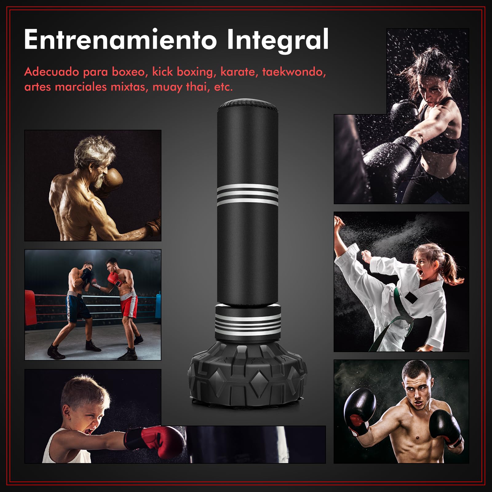 COSTWAY Saco de Boxeo de Pie, Saco de Boxeo con Soporte para Adultos, Jóvenes y Niños, Rebote Rápido, Ideal para MMA, Karate, Fitness, Kickboxing, 48 cm x 48 cm x 170 cm