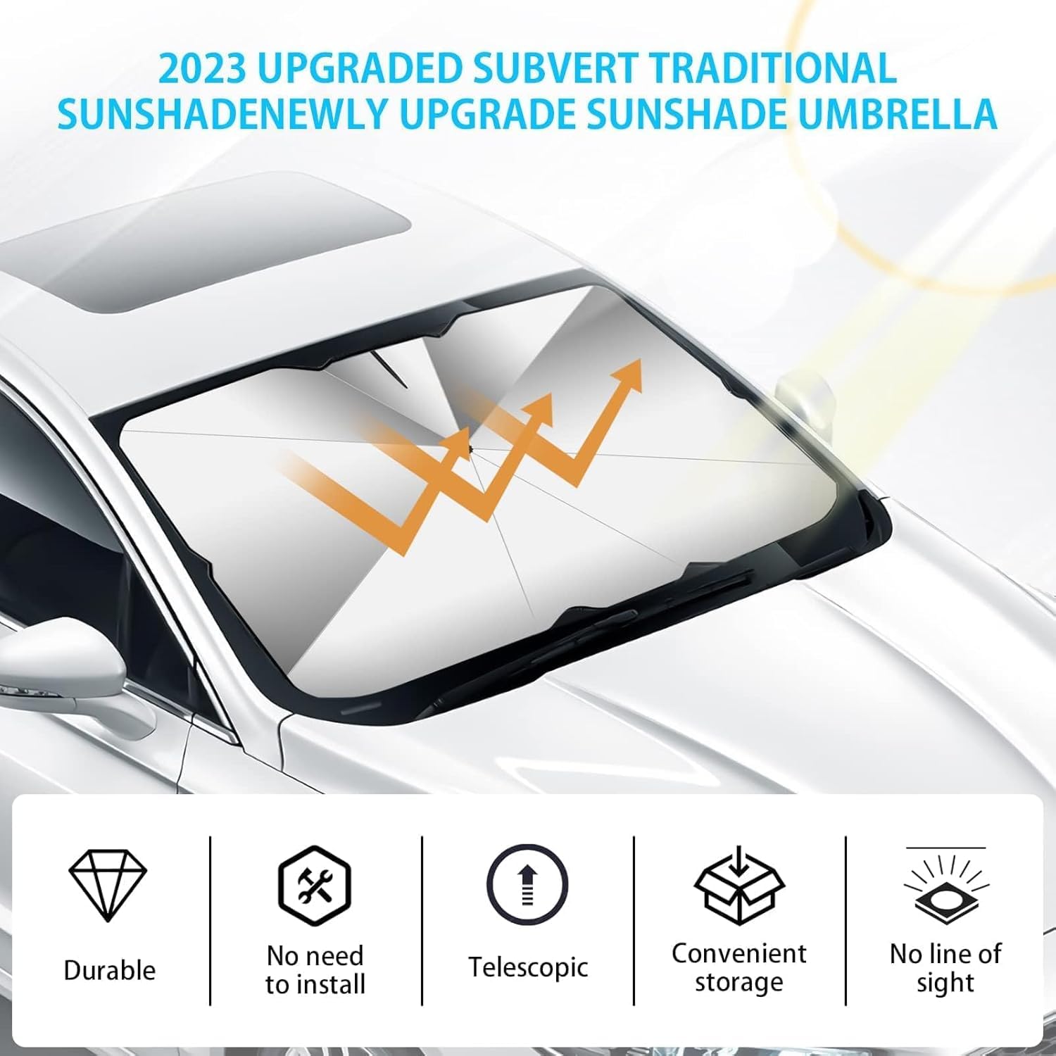 Parasol Coche Delantero Compatible para Volkswagen VW T-Cross 2019-2022, Parasol Paraguas Coche Protección UV Plegable Tapa Sol Carro,S-29 * 51in