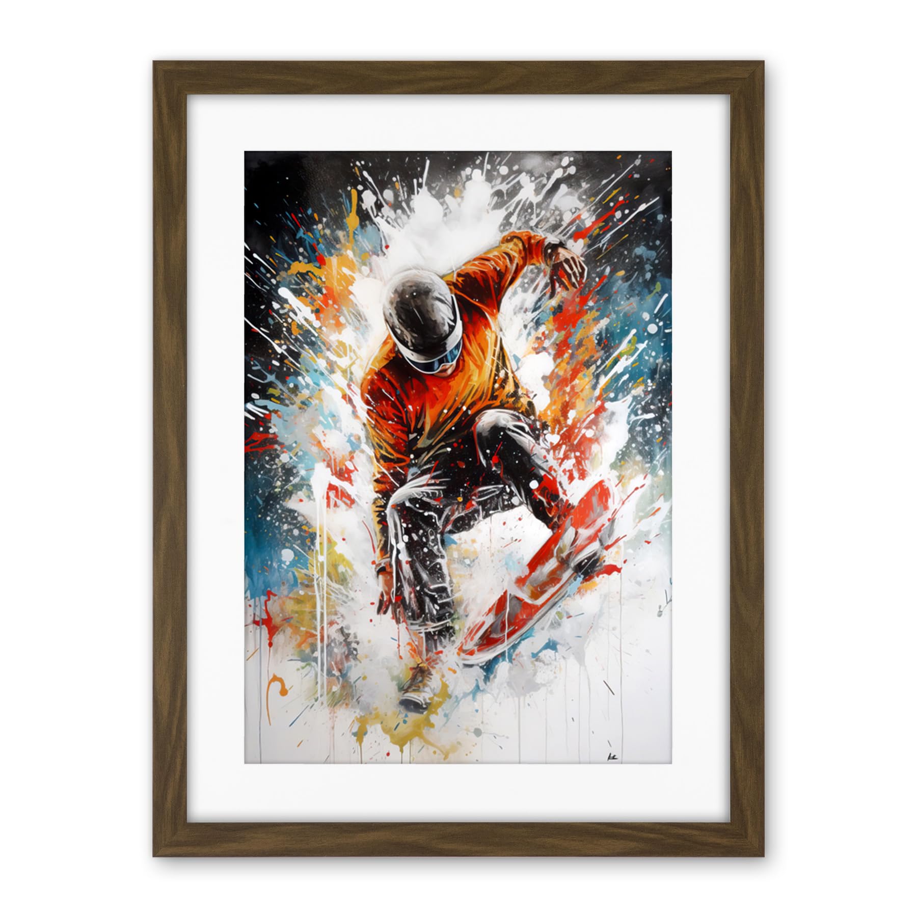 Artery8 Extreme Sports Snowboarding Paint Splat Portrait Artwork Framed Wall Art Print 18X24 Inch