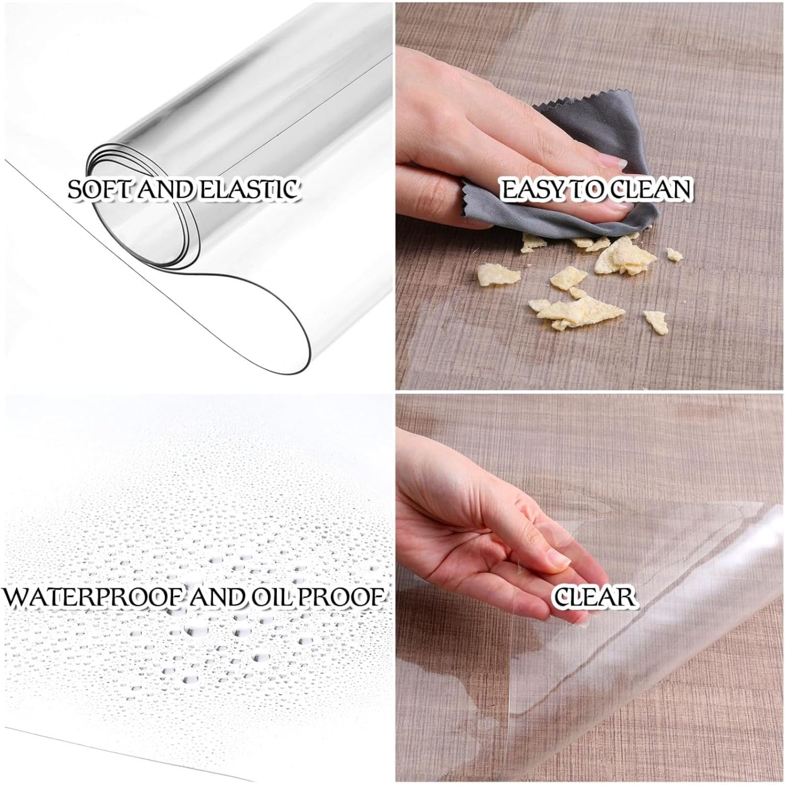 PVC-Transparente Tischunterlage, Rutschfeste Abgerundete Ecken Schreibunterlage, Wasserdichte Schreibtisch Unterlage 1.5mm, Schreibtischunterlage Transparent, Für Büro Zuhause(160cm x 200cm)