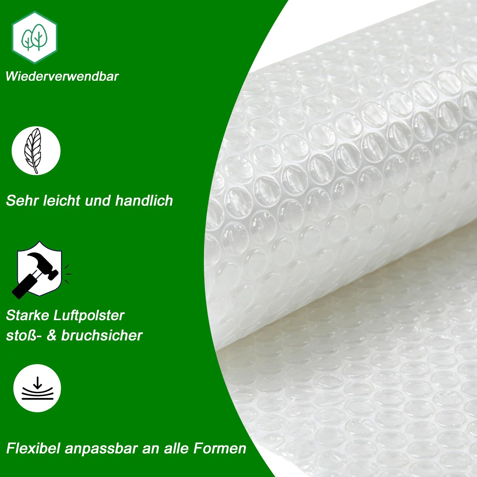 Luftpolsterfolie Rolle - Noppenfolie Verpackungsmaterial, für Versand,Umzug und Polstermaterial, leicht zu handhaben (3 Rolle 40cm x 10m)