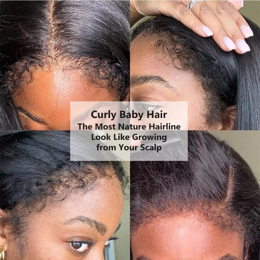 Curly Baby Hair Pre Plucked Transparent 13x6 HD Frontal Lace Front Human Hair Wigs Bleached Knots for Black Women Body Wave 150 Density Brazilian Glueless Lace Wigs Virgin Human Hair Natural Color