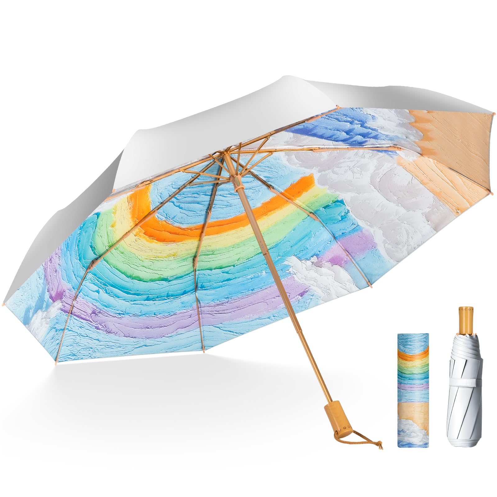 Yoobure Travel Umbrella, Windproof Compact Umbrellas for Rain, Colorful Sun Umbrella UV Protection, Portable Small Umbrella for Backpack, Folding UV Blocker Umbrella for Walking, Lightweight, Strong