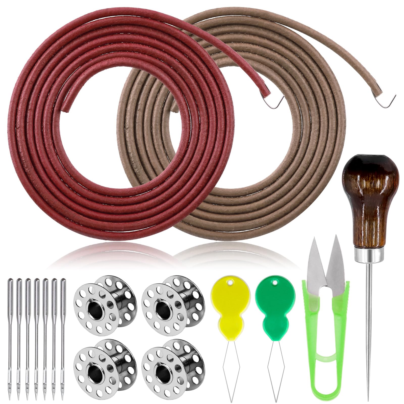 Swpeet Lot de 20 courroies de machine à coudre en cuir de vache avec crochet, ceinture multifonction en cuir de vachette compatible avec les machines à coudre universelles à pédale