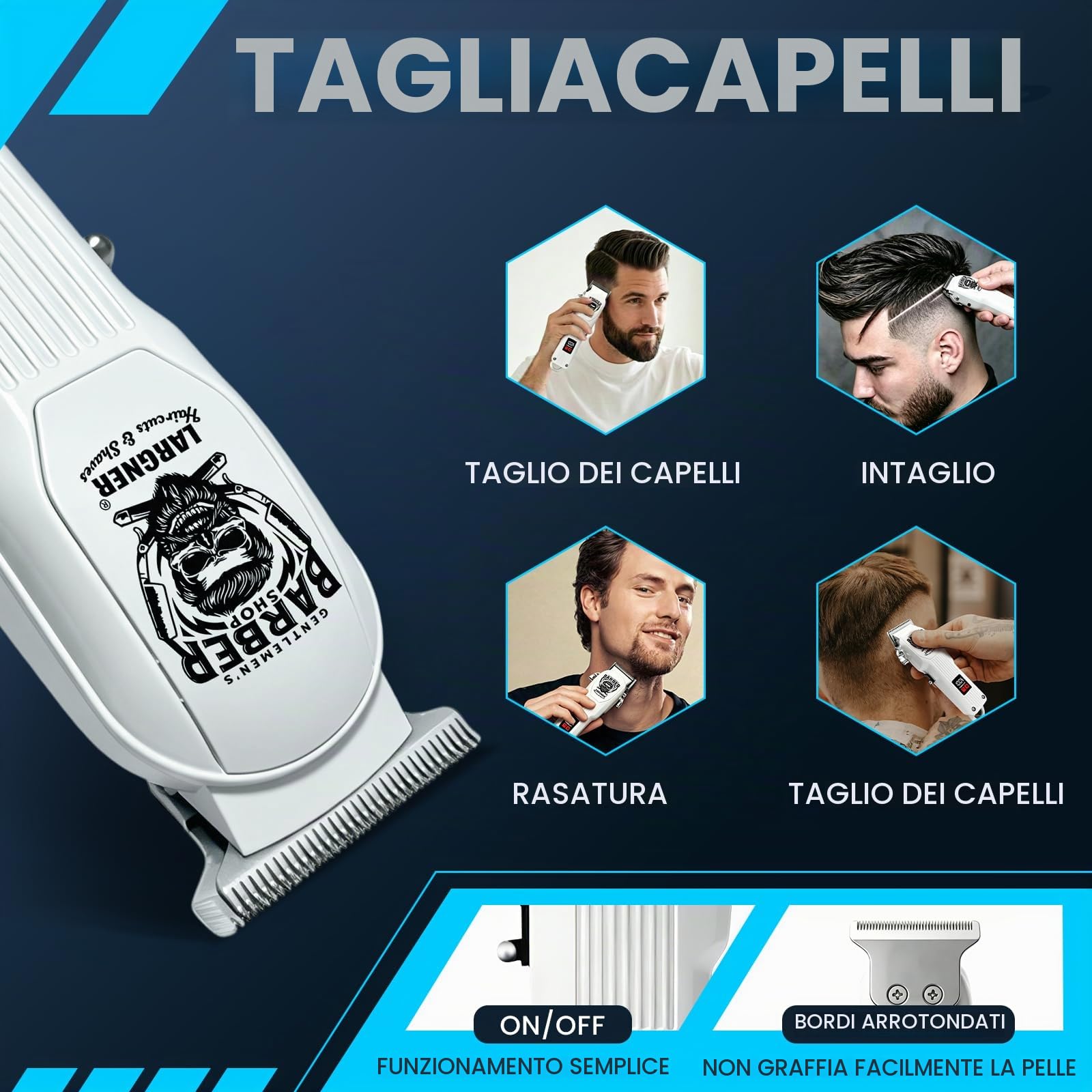 Tagliacapelli professionale da uomo, senza fili, rasaerba ricaricabile, rasoio elettrico, schermo LCD, 8 pettini di guida, barba completa