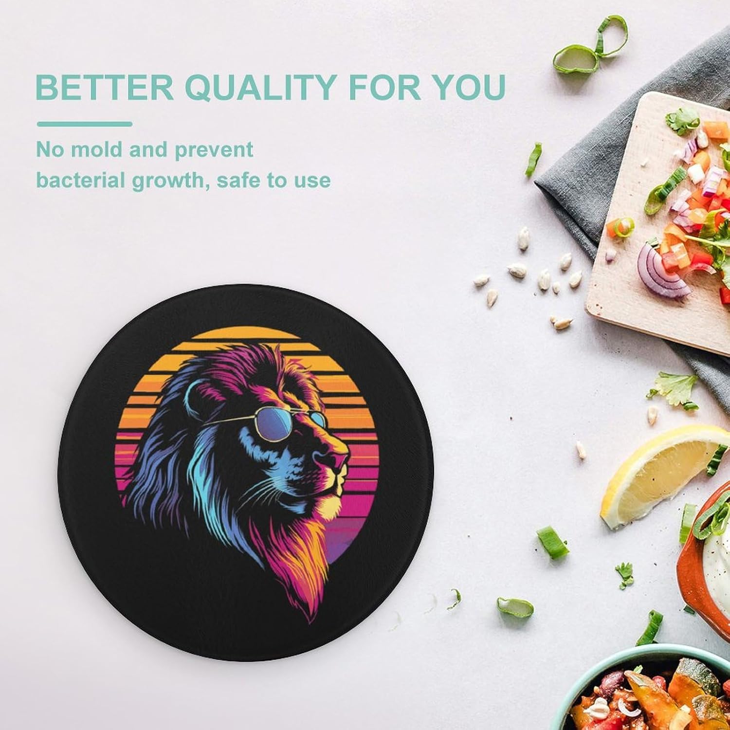 Lion with Glasses Vintage Kitchen Cutting Board Glass Chopping Block for Meat Vegetables and Fruits Ideal Home Gifts