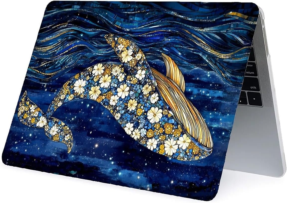 Compatible with MacBook Pro 15 inch Case 2018 2017 2016 Release A1990 A1707, Plastic Hard Shell Case for Mac Pro 15 (2016-2018) - Blue Gold Ocean Whale