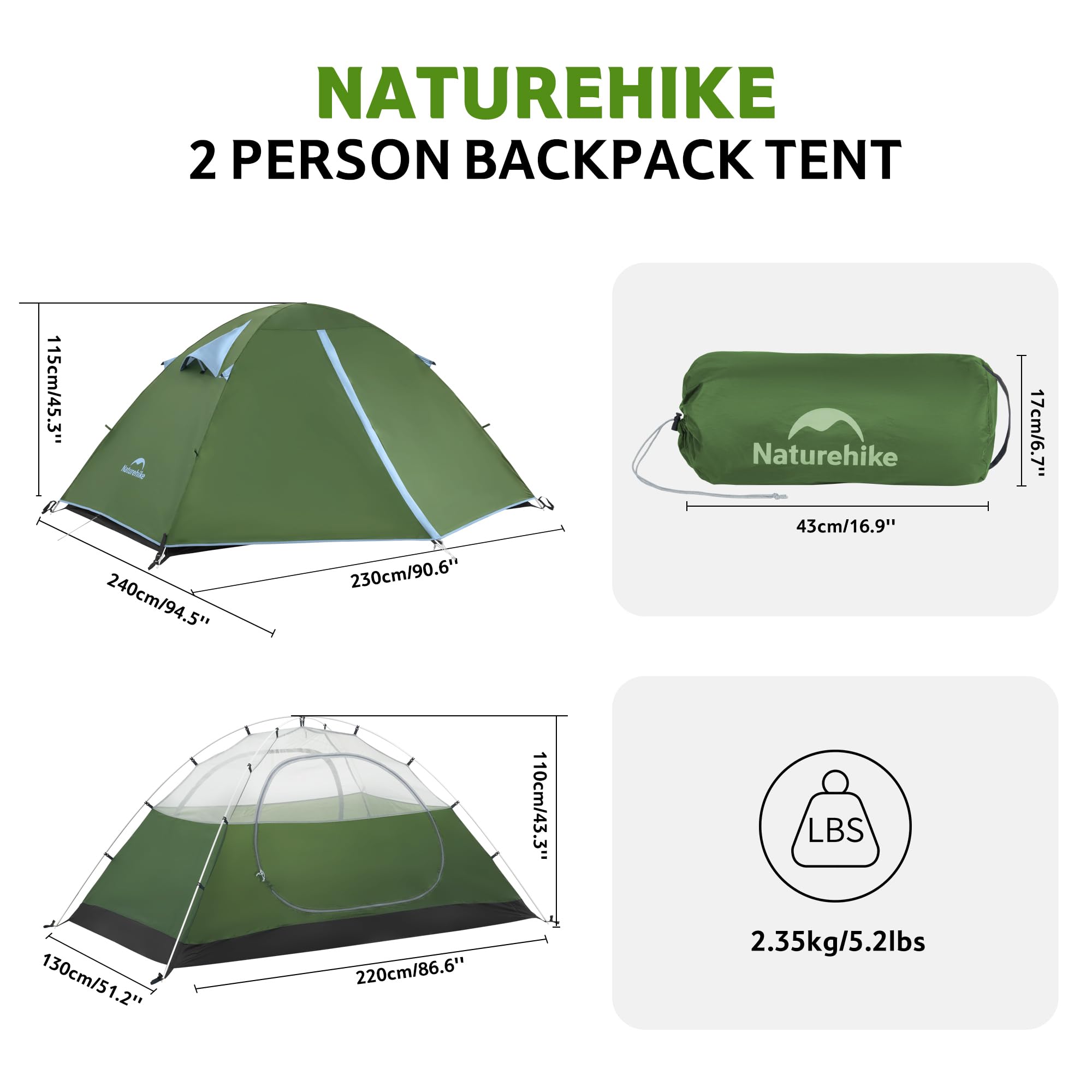 Naturehike Bleik Ultralight Kuppelzelt Wasserdicht (3000mm) Zelt 2-3 Personen Leichtes Zelte für Camping, Wandern & Trekking