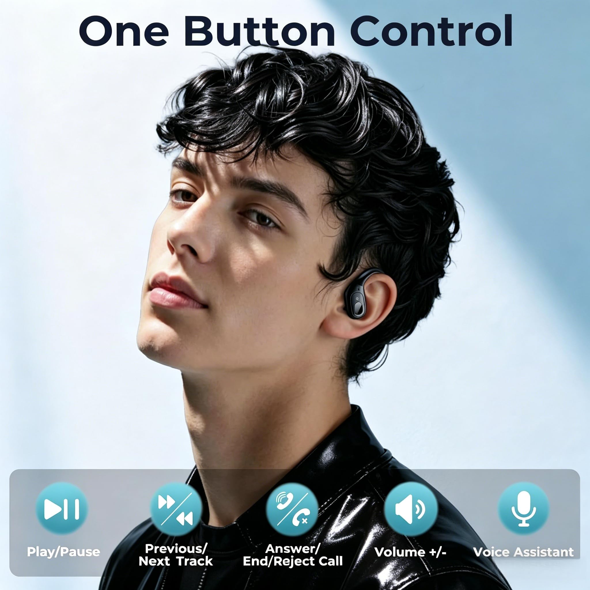 occiam Active Noise Cancelling Earbuds Wireless Bluetooth Headphones 90Hrs Playback Stereo Bass Earphones with Mic Over-Ear Hooks IPX7 Waterproof Headset for Work Sports Running Glossy Black — view 7