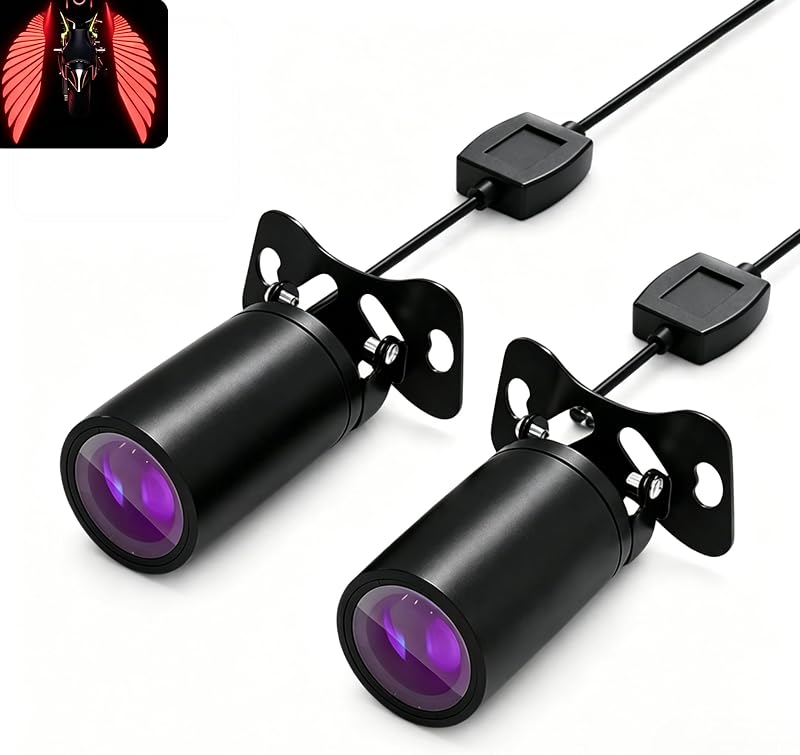2 PCS Angel Wing Projector Light, Waterproof LED Motorcycle Underglow Projector Lamp, Bright Underbody Night Shadow Decor Light, Universal for Most Motorcycles, Electric Scooters (Red)