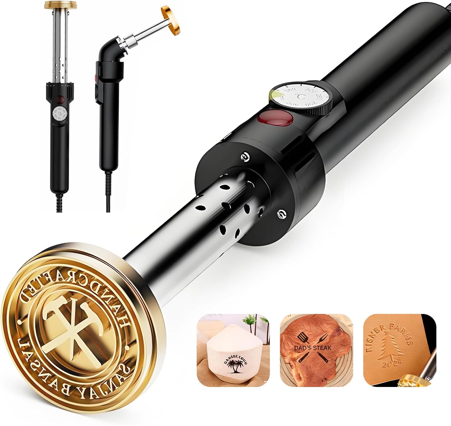 Custom Electric Branding Iron for Wood, Personalized Temperature Control Black Branding Irons with Metal Stamp, Logo Branding Irons Letter Stamp for Leather Food, Woodworking Tools DIY Gifts