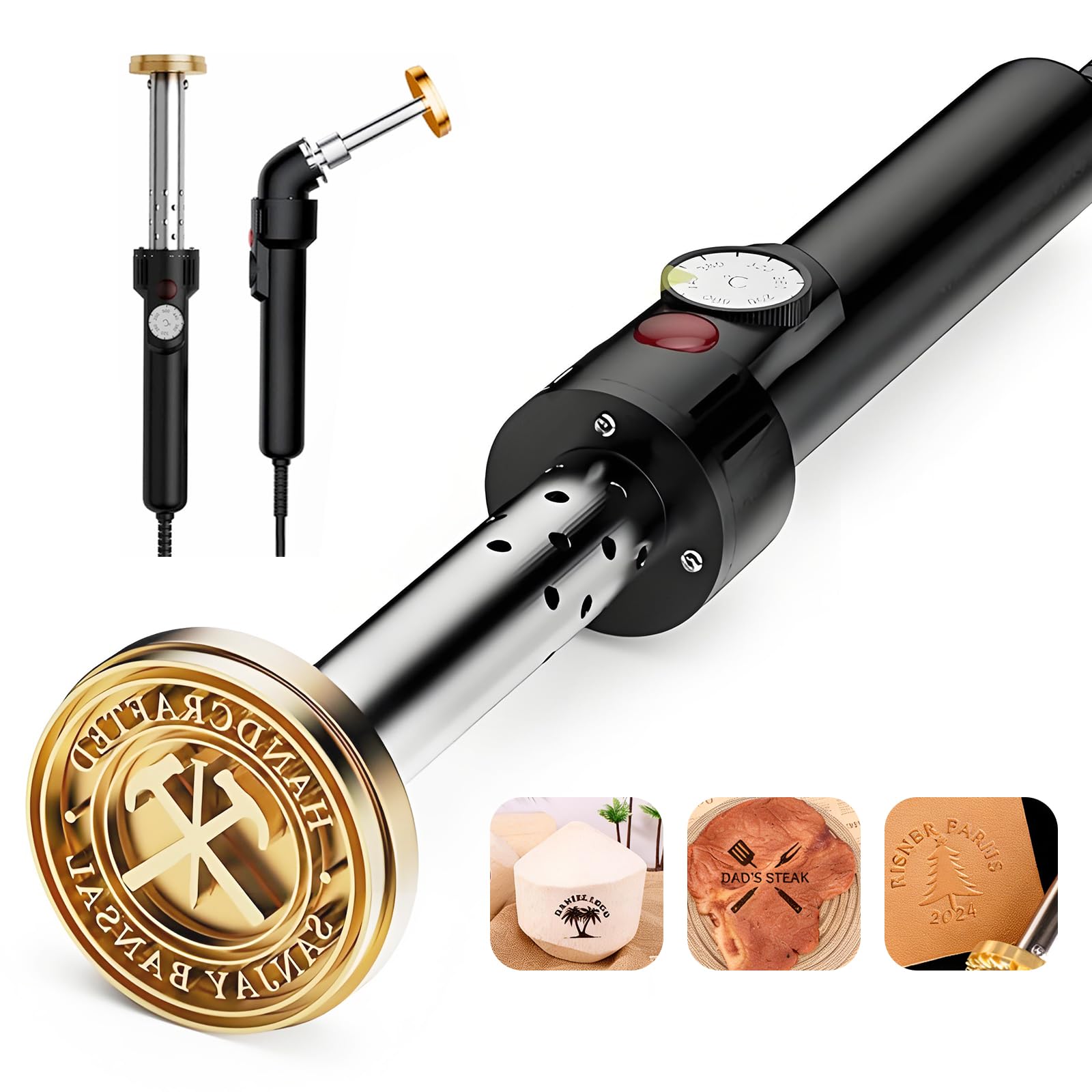 Elektrisches Brandeisen für Holz, personalisierte Temperaturkontrolle, schwarze Brandeisen mit Metallstempel, Logo-Brandeisen, Buchstabenstempel für Leder, Lebensmittel, Holzbearbeitungswerkzeuge