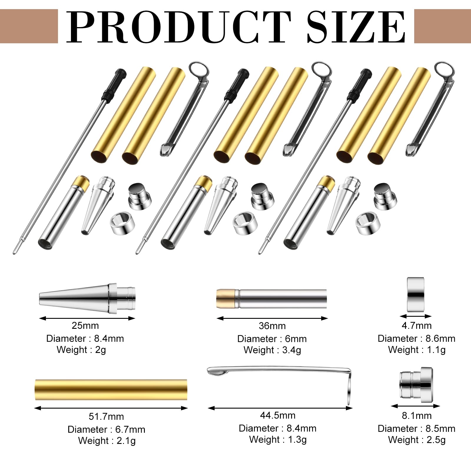 Colarr Kit di 20 penne sottili da 7 mm con ricarica per legno, kit per tornio per tornitura fai da te in rame, amici, insegnanti, studenti, regali (argento)