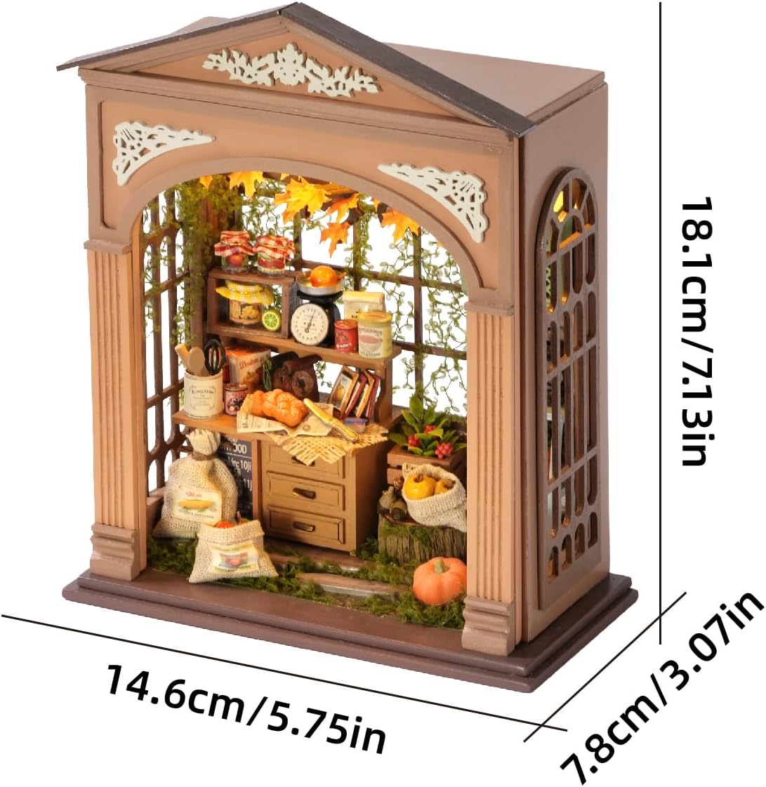 CUTEROOM DIY Miniature House Building Kit for Adults with LED Lights - Realistic Mini Dollhouse Model & Wooden Furniture, Creative Craft Kit for Home Decor Gift- Harvest Time