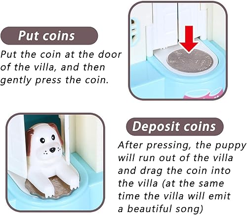 Miniatura 5 de Fun Puppy Villa - Alcancía de la suerte, casa de perro de la suerte, alcancía automática con efectos de luz y música, regalos de juguete para niños