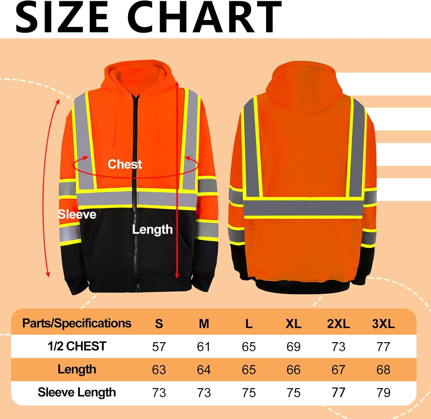 Hi Vis Safety Hoodie for Men ANSI Class 3, Reflective Jacket Zip Hoodie with Black Bottom for Construction Work
